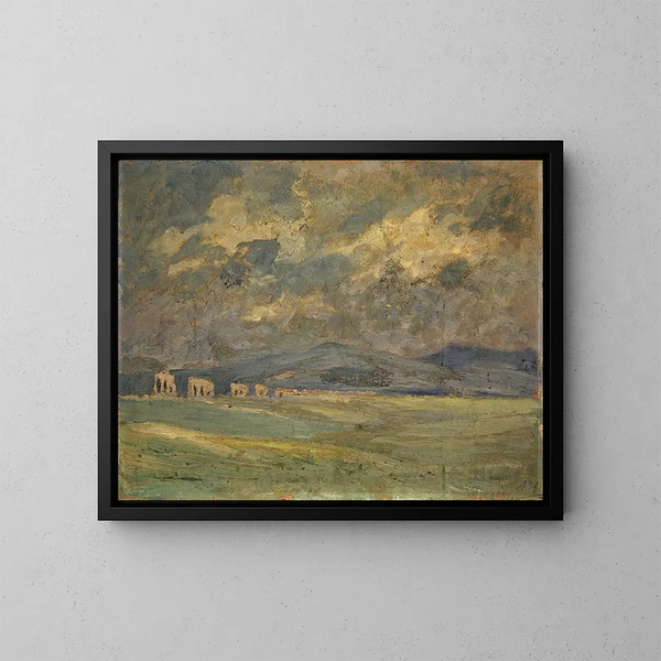 Landschaft mit Aquädukt in der Ferne - Ernst Schiess — gerahmtes Bild an der Wand
