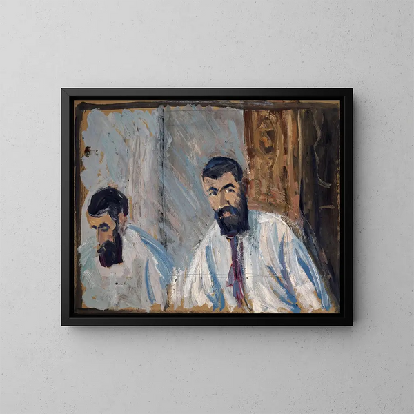 Doppelporträt eines bärtigen Mannes in weißem Hemd - Ernst Schiess — gerahmtes Bild an der Wand
