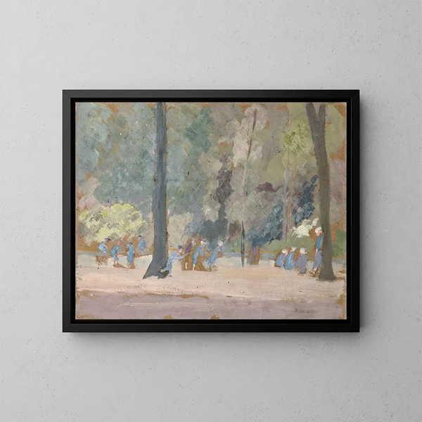 Spielend in einem öffentlichen Park - Ernst Schiess — gerahmtes Bild an der Wand