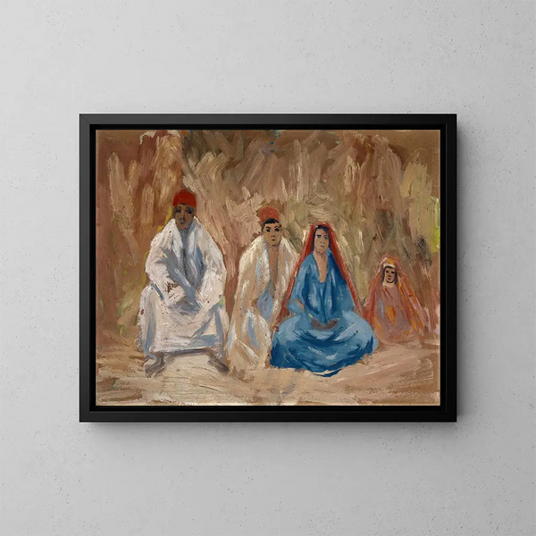 Quattro Beduini accovacciati - Ernst Schiess — quadro incorniciato alla parete