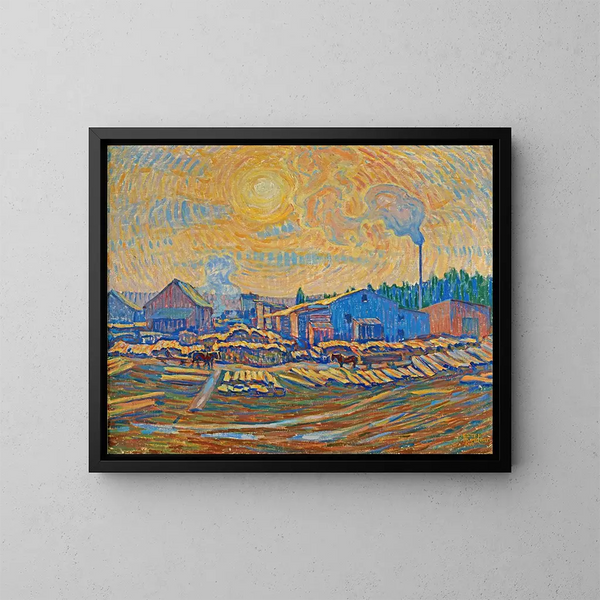 Die Sägerei unter der Dezembersonne - Ester Almqvist — gerahmtes Bild an der Wand