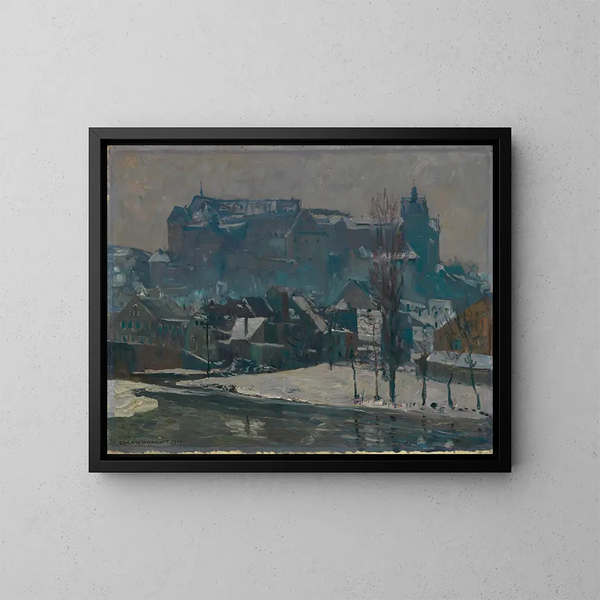 Kolditz an der Mulde im Schnee - Eugen Bracht — gerahmtes Bild an der Wand