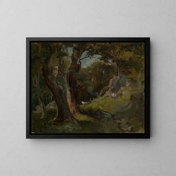 Klarer Waldlichtung mit Pferden - Eugen Bracht — gerahmtes Bild an der Wand