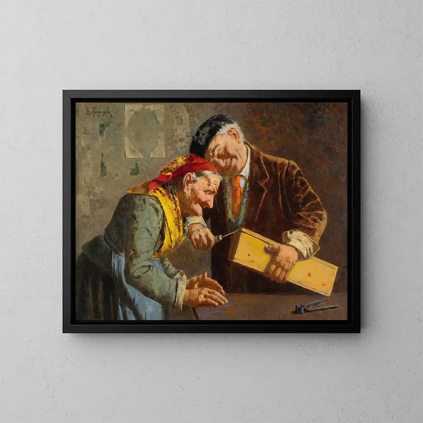 Kannst du raten - Eugenio Zampighi — gerahmtes Bild an der Wand