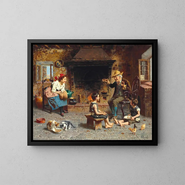 L'heure du conte - Eugenio Zampighi — gerahmtes Bild an der Wand