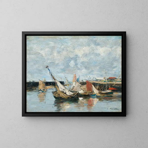 Barques à Trouville, marea bassa - Eugène Boudin — quadro incorniciato alla parete