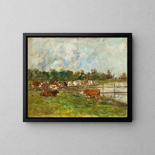 Kühe auf der Wiese - Eugène Boudin — gerahmtes Bild an der Wand
