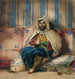 Ein Mann in orientalischer Kleidung, der auf einem Sofa raucht - Eugène Delacroix — Ansicht des Kunstwerks