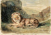 Löwe liegend in einer Landschaft - Eugène Delacroix — Ansicht des Kunstwerks