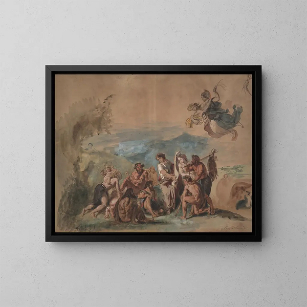 Orpheus bringt die Zivilisation zu den barbarischen Vorfahren der Griechen - Eugène Delacroix — gerahmtes Bild an der Wand