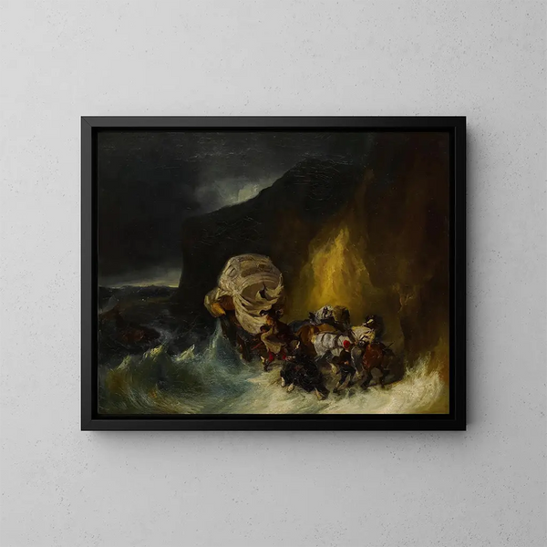Caravane prise dans une tempête au bord de la mer - Eugène Isabey — gerahmtes Bild an der Wand