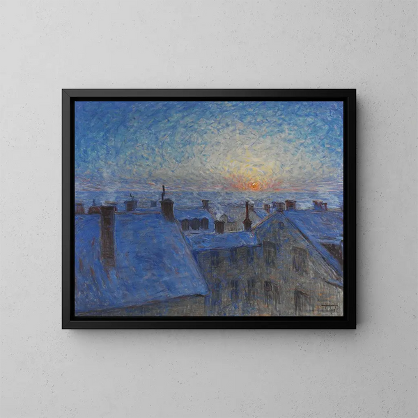 Sonnenaufgang über den Dächern, Stockholm-Motiv - Eugène Jansson — gerahmtes Bild an der Wand