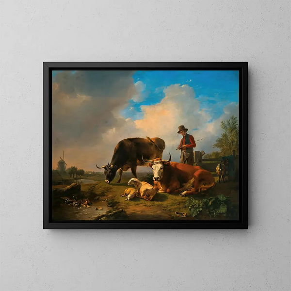 Eine idyllische ländliche Szene - Eugène Joseph Verboeckhoven — gerahmtes Bild an der Wand
