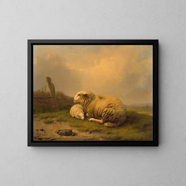 Ein Schaf und ein Lamm in Ruhe - Eugène Joseph Verboeckhoven — gerahmtes Bild an der Wand