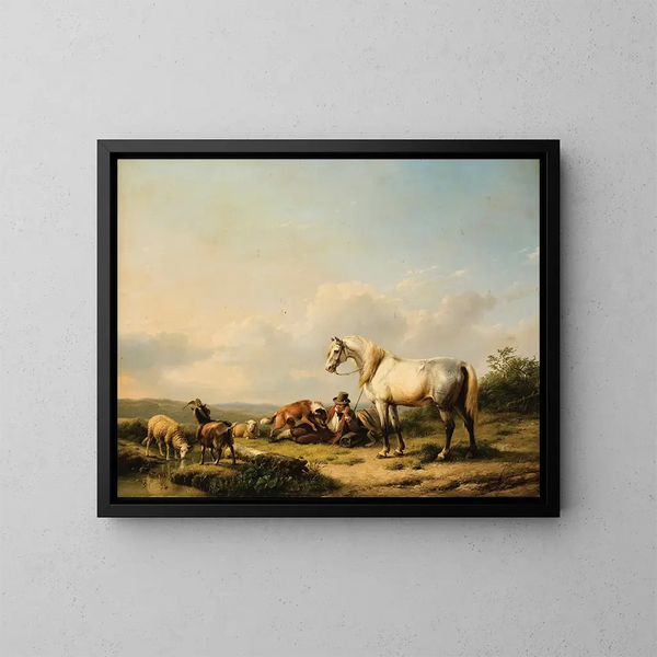 Cavaliere im Ruhestand - Eugène Joseph Verboeckhoven — gerahmtes Bild an der Wand