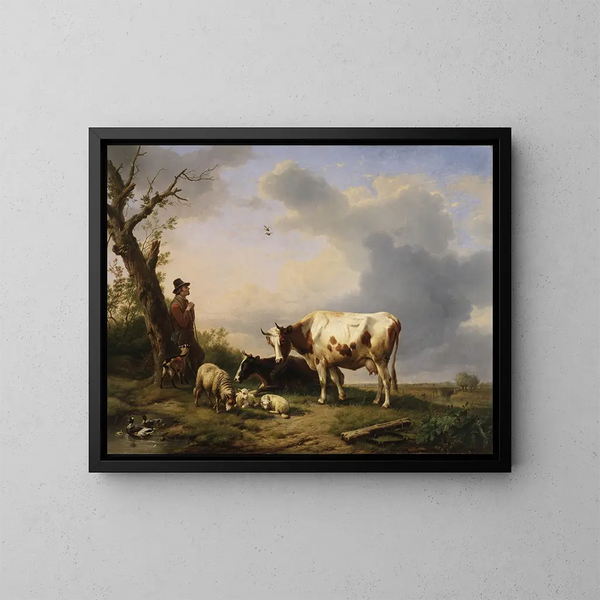 Landschaft mit Tieren - Eugène Joseph Verboeckhoven — gerahmtes Bild an der Wand