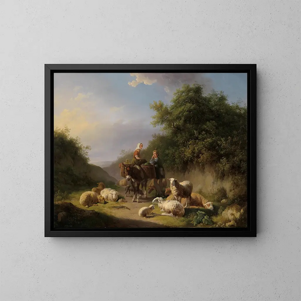 Bergère und Schäfer - Eugène Joseph Verboeckhoven — gerahmtes Bild an der Wand