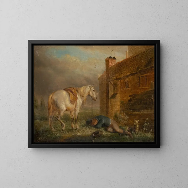 Mann im Schlaf auf Pferd und Reittier - Eugène Joseph Verboeckhoven — gerahmtes Bild an der Wand