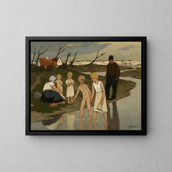 Kinder beim Baden - Eugène Laermans — gerahmtes Bild an der Wand