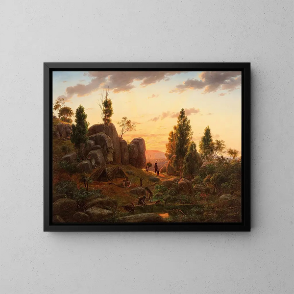 Lacs de pierre, lac Corangamite - Eugène von Guérard — gerahmtes Bild an der Wand