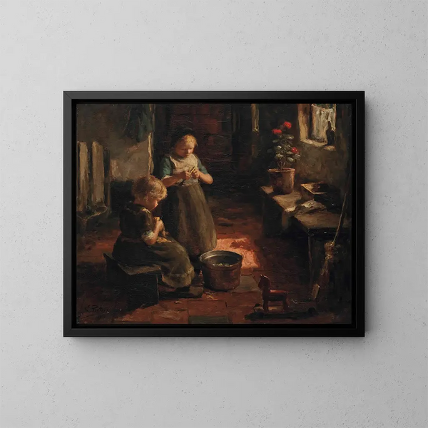Schälen von Kartoffeln - Evert Pieters — gerahmtes Bild an der Wand