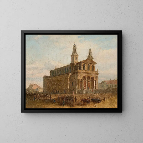 Vista dell'abbazia di San Carlo Borromeo a Varsavia - Feliks Brzozowski — quadro incorniciato alla parete