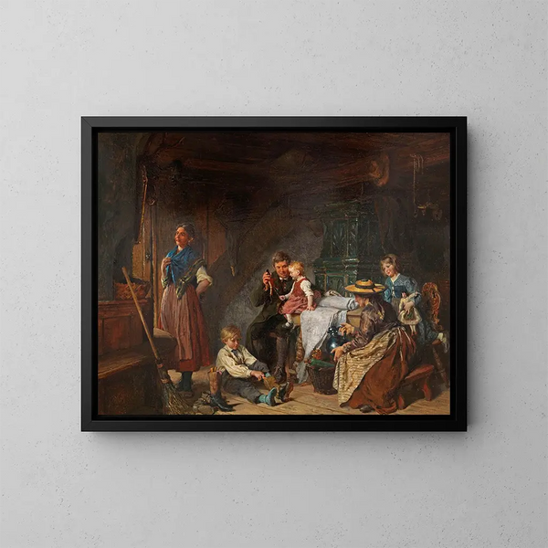 Familienszene - Felix Schlesinger — gerahmtes Bild an der Wand