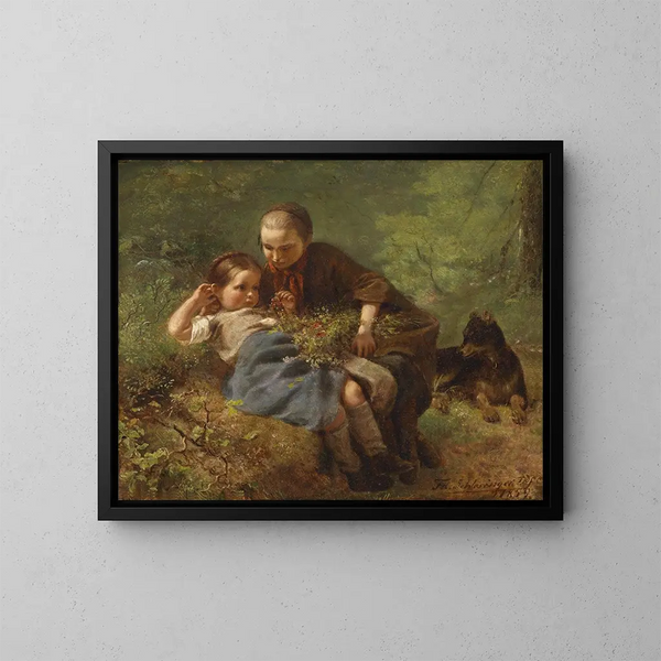 Kinder im Wald - Felix Schlesinger — gerahmtes Bild an der Wand