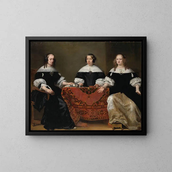 Portrait der drei Regenten des Hospitals der Aussätzigen in Amsterdam - Ferdinand Bol — gerahmtes Bild an der Wand