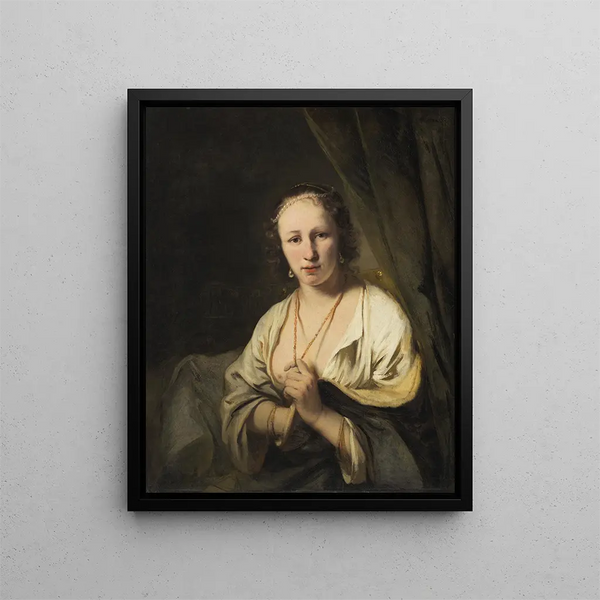 Frauen mit Perlen in den Haaren - Ferdinand Bol — gerahmtes Bild an der Wand