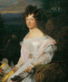 Dame in weißem Kleid vor einer Landschaft der Wiener Wälder - Ferdinand Georg Waldmüller — Ansicht des Kunstwerks