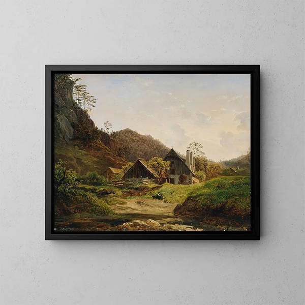 Paesaggio con forgia - Ferdinand Georg Waldmüller — quadro incorniciato alla parete
