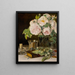 Stillleben mit Rosen in einem Glas, einem Kerzenleuchter und einer silbernen Schale - Ferdinand Georg Waldmüller — gerahmtes Bild an der Wand