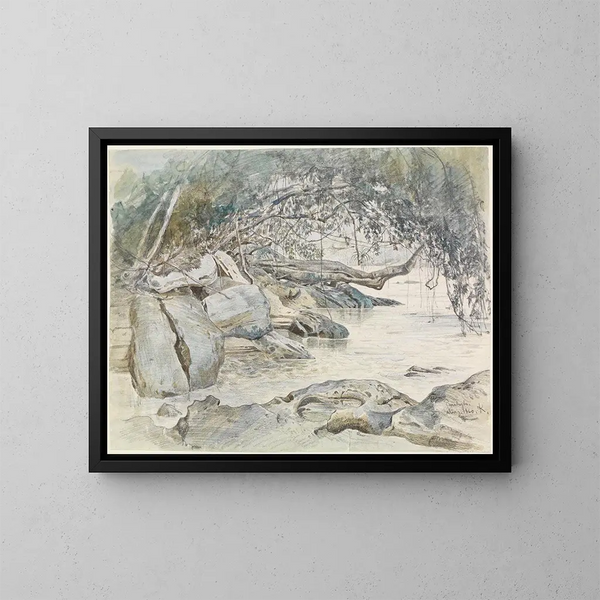 Rivage rocheux baigné par le Parahyba - Ferdinand Keller — gerahmtes Bild an der Wand