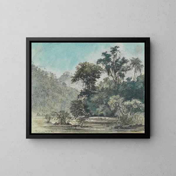Ansicht am bewaldeten Flussufer - Ferdinand Keller — gerahmtes Bild an der Wand