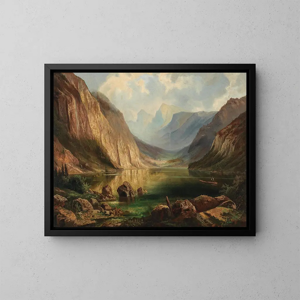 Vista degli Hllengebirge vicino a Ebensee Langbathsee - Ferdinand Lepié — quadro incorniciato alla parete
