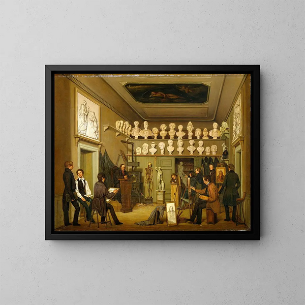 Ein Atelier an der Akademie der Schönen Künste Kopenhagen - Ferdinand Richardt — gerahmtes Bild an der Wand