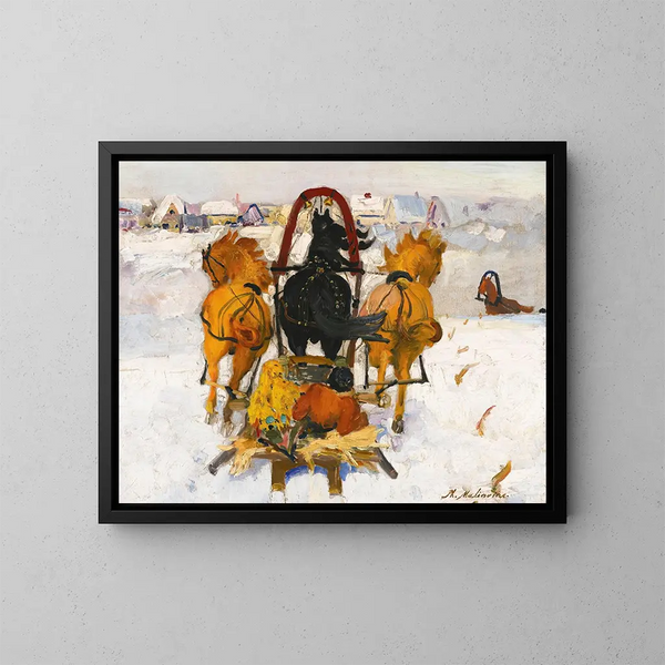 Troïka dans la neige - Filipp Malyavin — gerahmtes Bild an der Wand