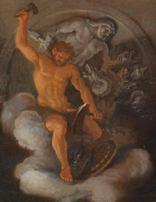 Filippo Lauri - Vulcan At His Forge Behind Him a BasRelief Of Hercules fighting The Hydra.webp