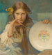 Mädchen mit einem folkloristisch verzierten Teller - Alphonse Mucha — Ansicht des Kunstwerks