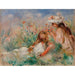Reproduktion des Gemäldes Mädchen liegend auf dem Gras und junges Mädchen, das einen Blumenstrauß arrangiert - Pierre-Auguste Renoir
