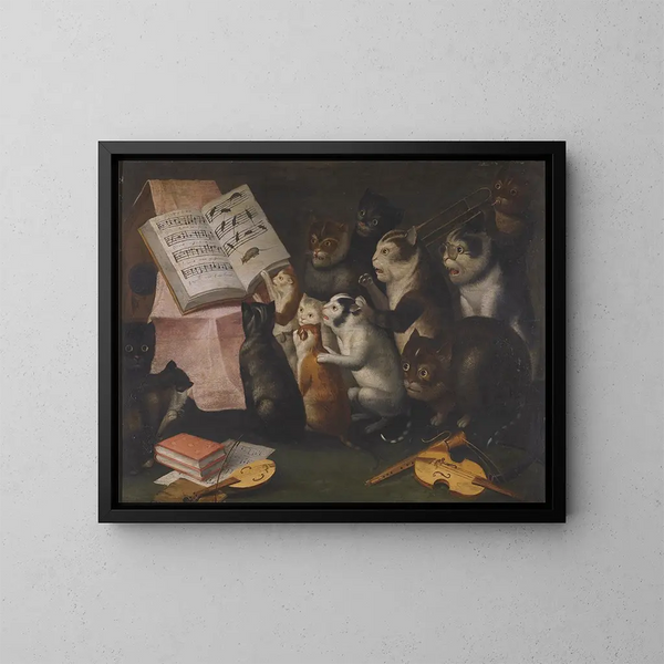 Un éclat de chats faisant de la musique et chantant - Ecole flamande — quadro incorniciato alla parete