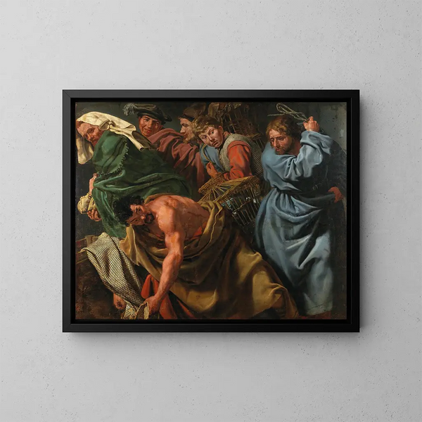 Il Cristo che scaccia i mercanti dal Tempio - Scuola fiamminga — quadro incorniciato alla parete