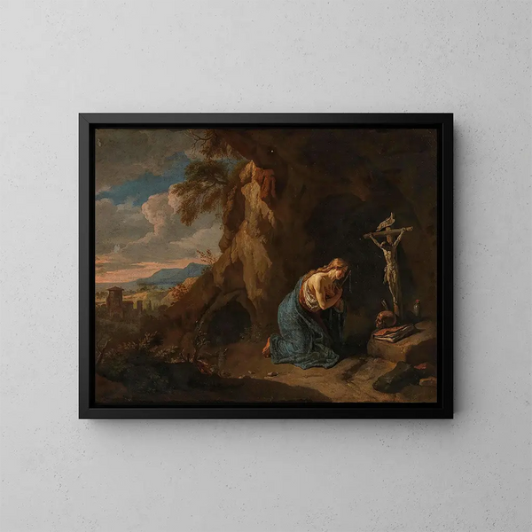 Paesaggio con la Maddalena penitente - Scuola fiamminga — quadro incorniciato alla parete