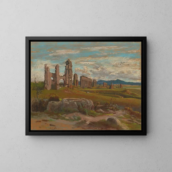 L'Aqua Claudia nella campagna romana - Félix-Hippolyte Lanoë — quadro incorniciato alla parete