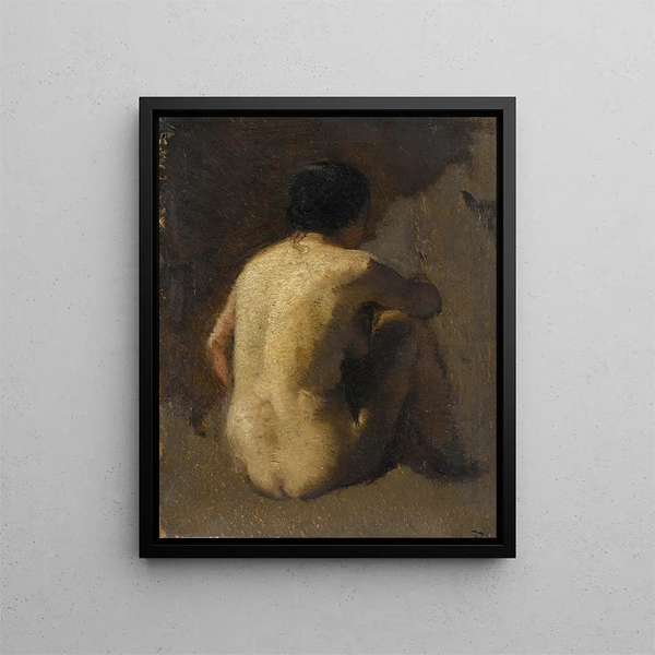 Donna nuda seduta vista di schiena - Félix Ziem — quadro incorniciato alla parete