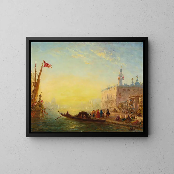 La gondola al molo degli Esclavons - Félix Ziem — quadro incorniciato alla parete