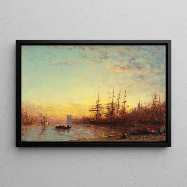 Il porto di Marsiglia al tramonto - Félix Ziem — quadro incorniciato alla parete
