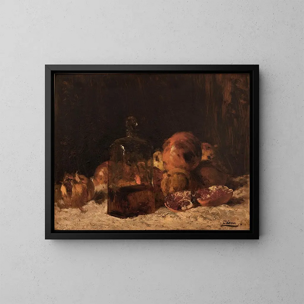 Nature morte con flacone e melograni - Félix Ziem — quadro incorniciato alla parete