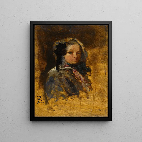 Ritratto di una giovane ragazza - Félix Ziem — quadro incorniciato alla parete